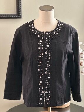 Ruby Rd. Black Embellished Jean Jacket -14